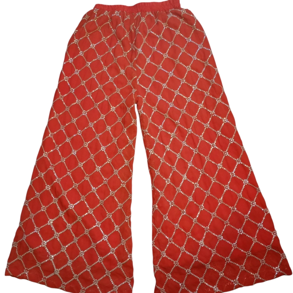 Kurta Style Extra Wide Leg Dress Pants/Gold Embroidery And Sequin Detail/Small